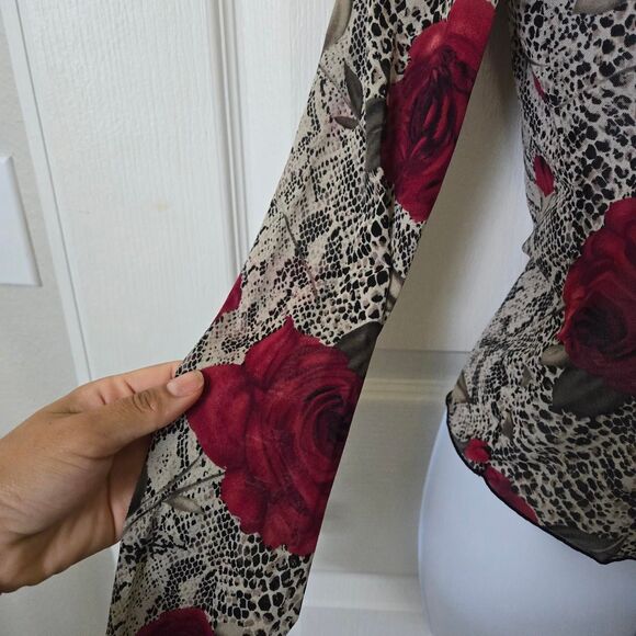 Express Vintage Y2K Roses Mesh Euro goth long sleeve top - Picture 4 of 8